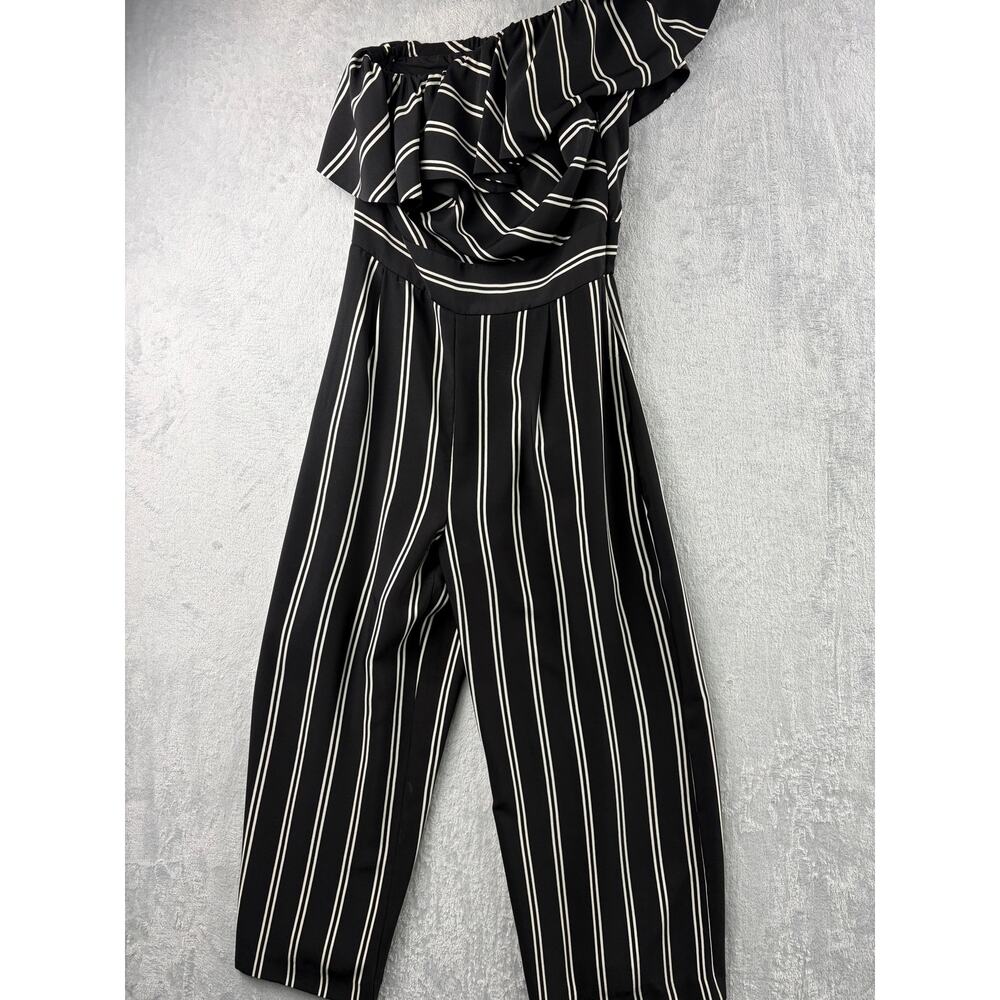 Laundry Shelli Segal Striped Black One Shoulder Ruffle Jumpsuit - Size 4 - Picture 4 of 7